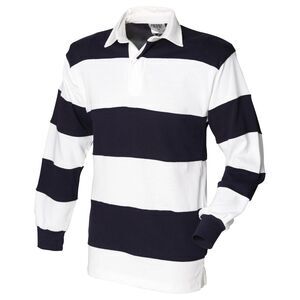 Front Row Sewn Stripe Long Sleeve Sports Rugby Cotton Polo Shirt /T-Shirt /Top /